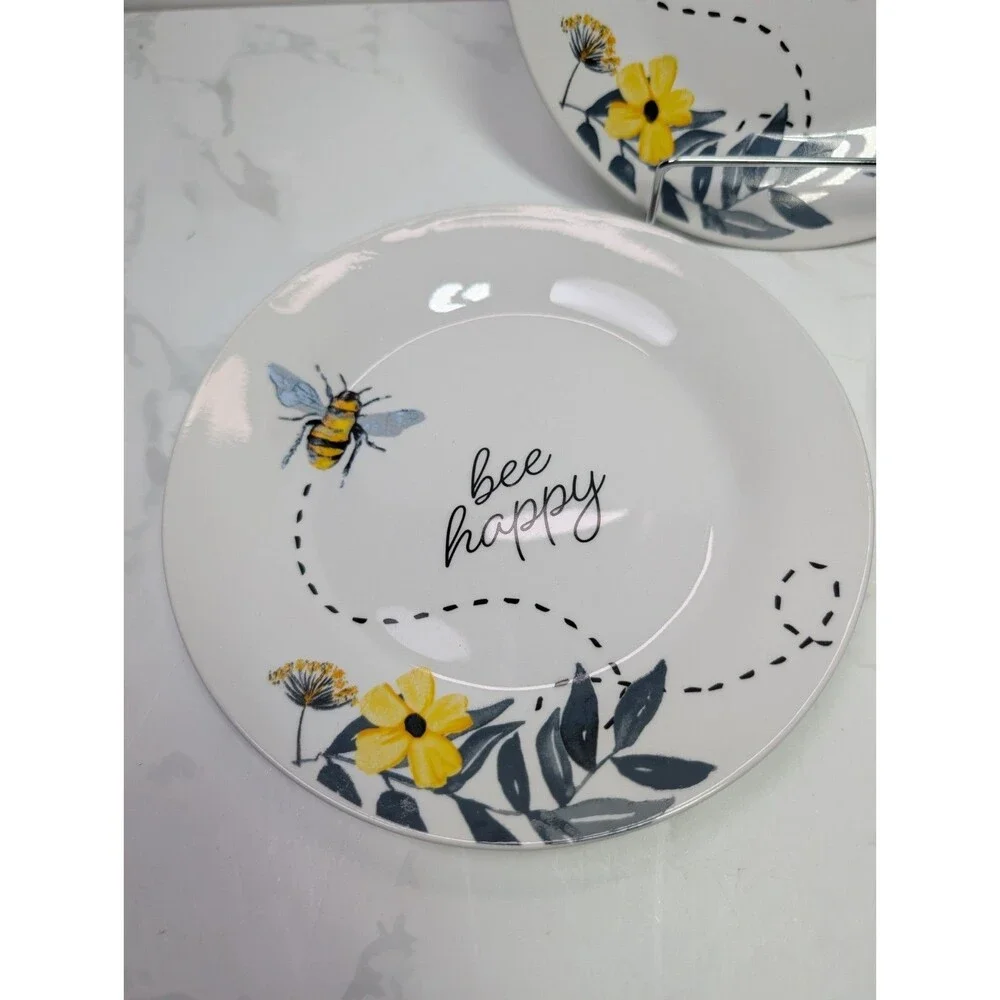 Royal Norfolk Bee Happy Salad Plates Set of 3 New Bee Floral 8.5